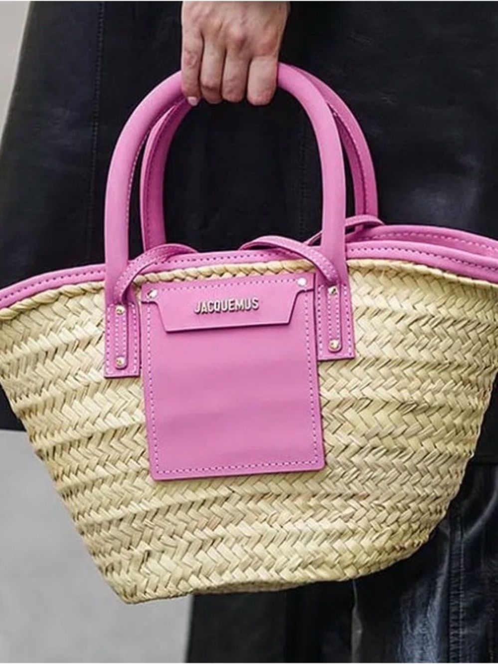 Jacquemus Pink Trim Straw Tote NWT and dust bag
